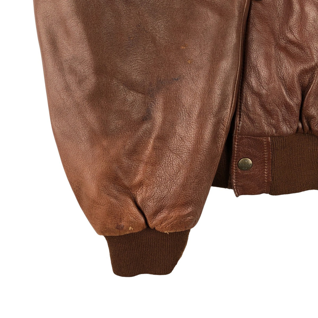 Chevignon padded leather jacket, men's size L Genuine Leather Lamb Leather brown type Vintage Second Hand