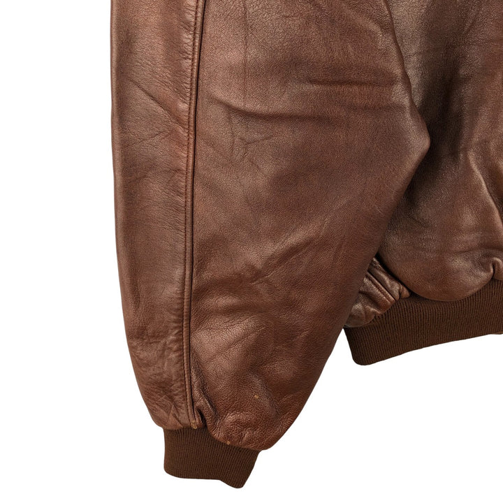 Chevignon padded leather jacket, men's size L Genuine Leather Lamb Leather brown type Vintage Second Hand