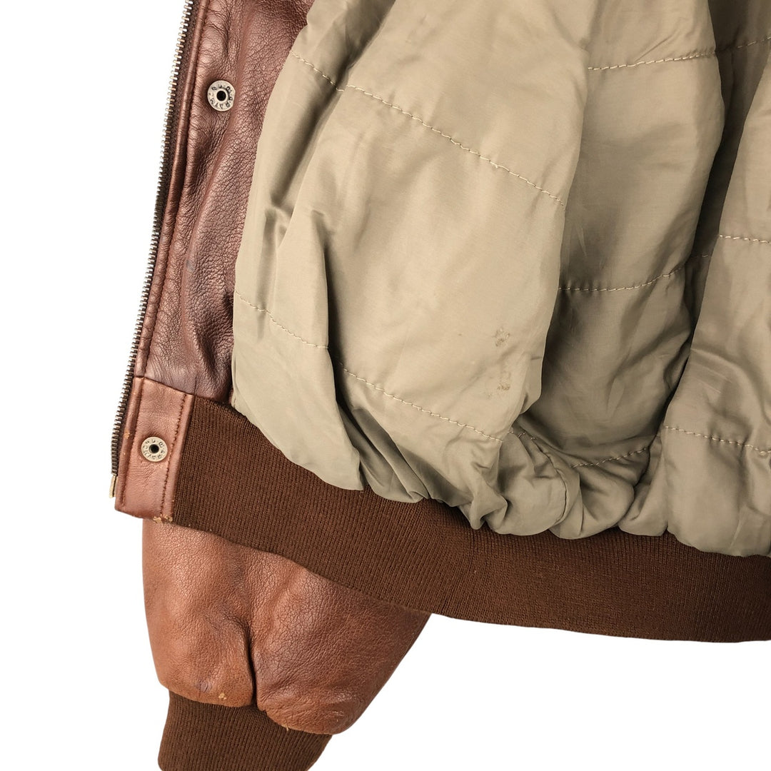 Chevignon padded leather jacket, men's size L Genuine Leather Lamb Leather brown type Vintage Second Hand