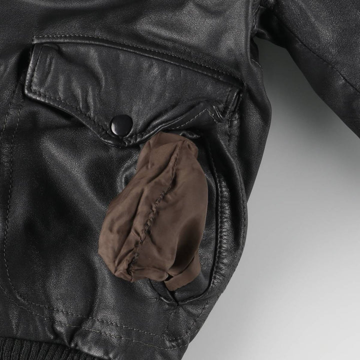 A-2 type padded leather flight jacket, men's size S genuine leather black type Vintage Second Hand
