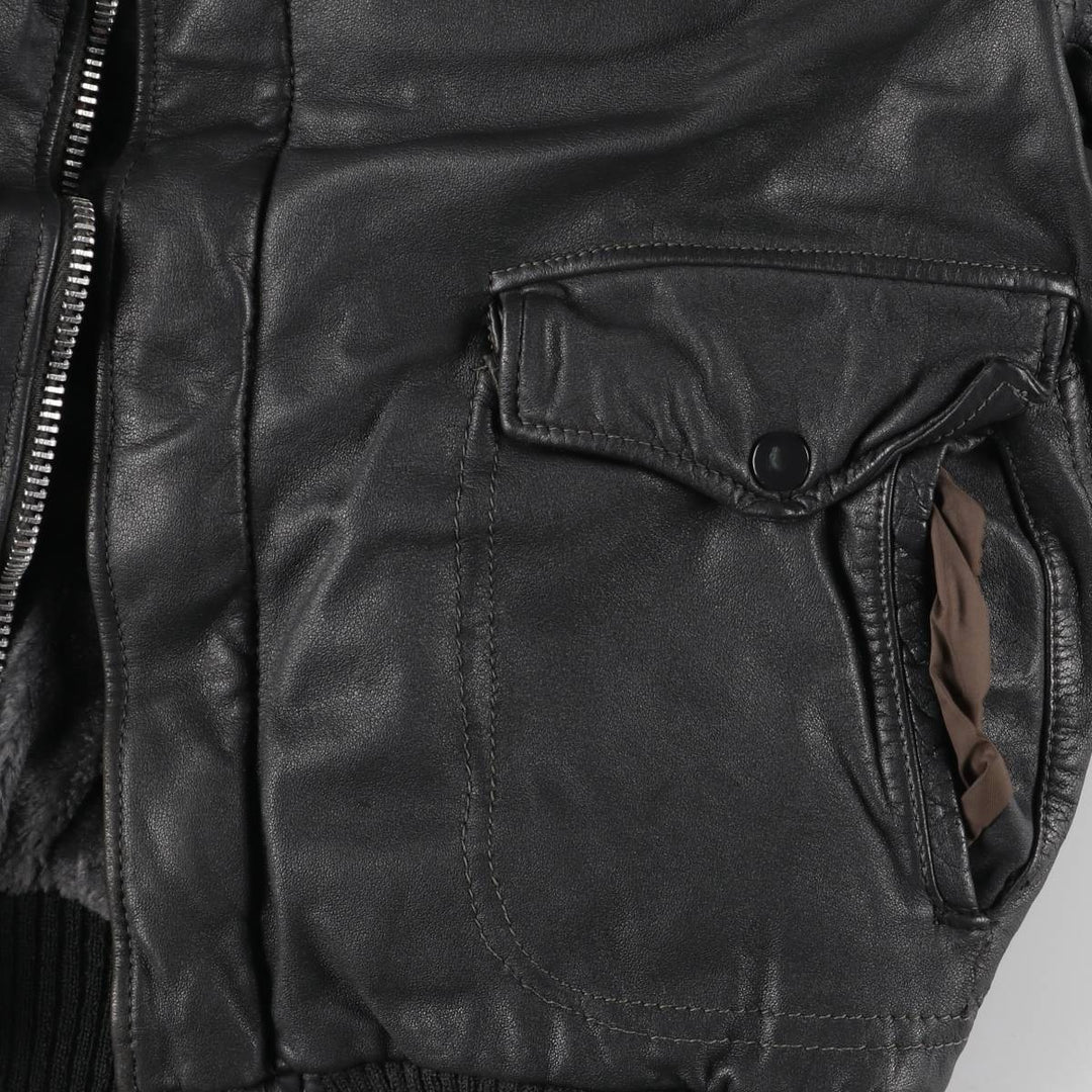 A-2 type padded leather flight jacket, men's size S genuine leather black type Vintage Second Hand
