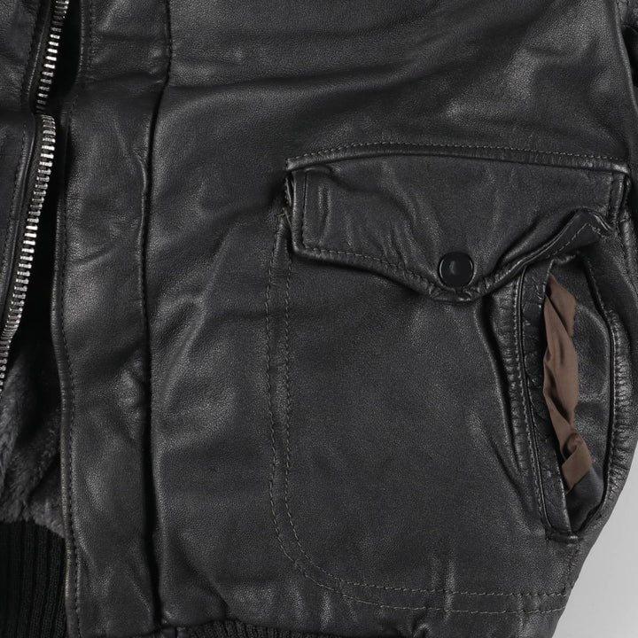 A-2 type padded leather flight jacket, men's size S genuine leather black type Vintage Second Hand