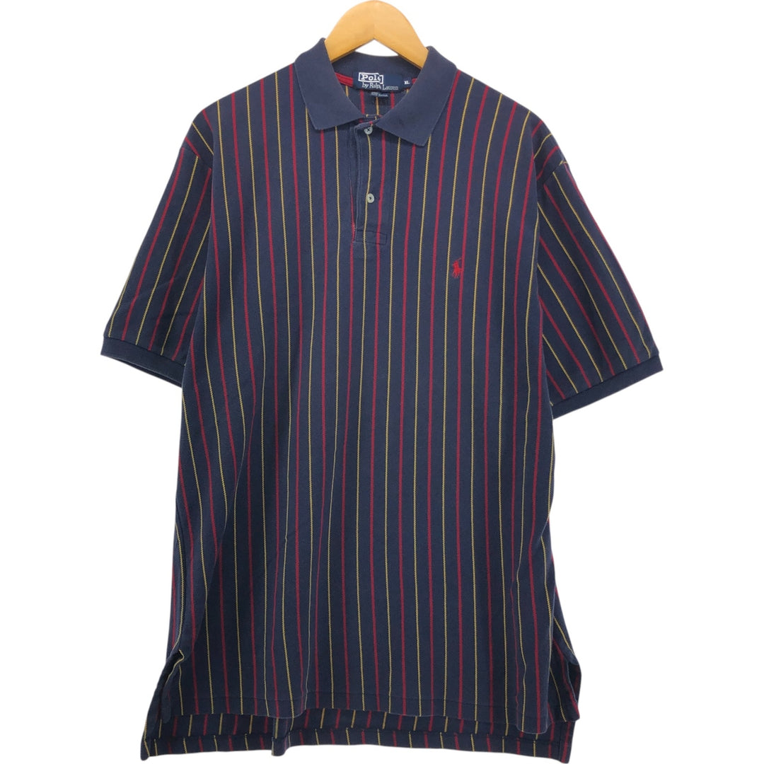 90'S Polo by Ralph Lauren Stripe Pattern Short Sleeve Polo Shirt Made in USA Men's XL Vintage cotton Indigo Vintage Second Hand