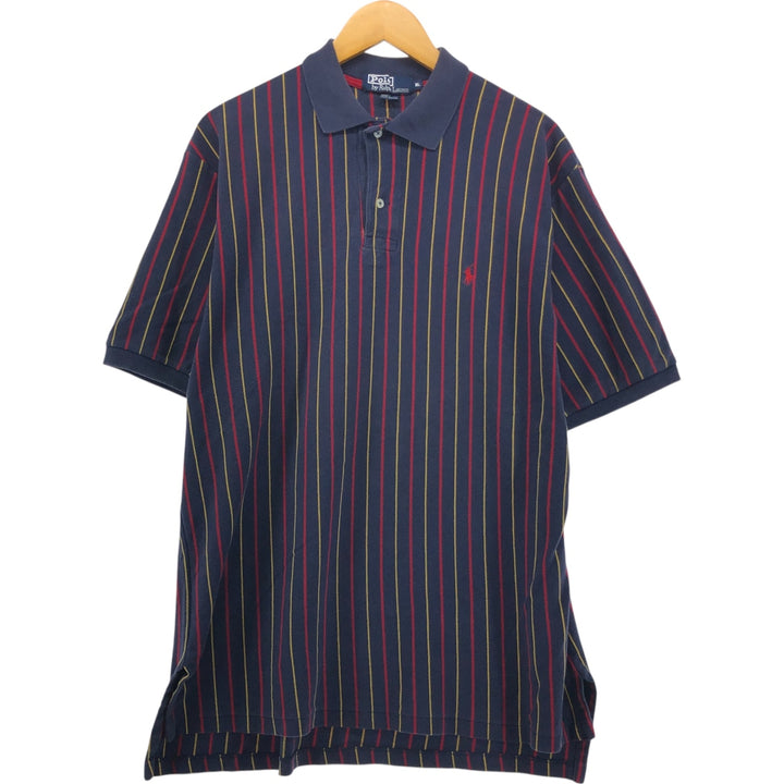 90'S Polo by Ralph Lauren Stripe Pattern Short Sleeve Polo Shirt Made in USA Men's XL Vintage cotton Indigo Vintage Second Hand