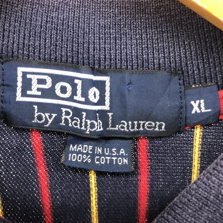 90'S Polo by Ralph Lauren Stripe Pattern Short Sleeve Polo Shirt Made in USA Men's XL Vintage cotton Indigo Vintage Second Hand