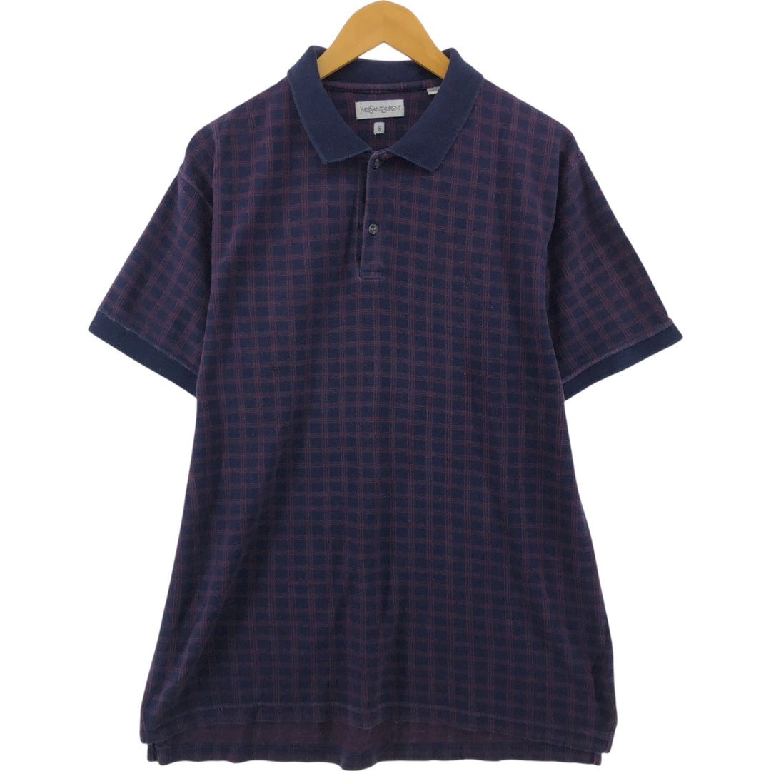 Yves Saint Laurent Check Pattern Short Sleeve Polo Shirt Men's Size S cotton red type Vintage Second Hand