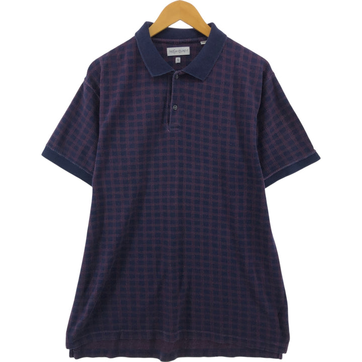 Yves Saint Laurent Check Pattern Short Sleeve Polo Shirt Men's Size S cotton red type Vintage Second Hand