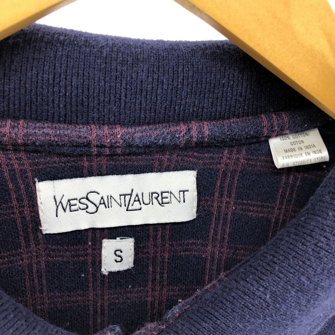 Yves Saint Laurent Check Pattern Short Sleeve Polo Shirt Men's Size S cotton red type Vintage Second Hand