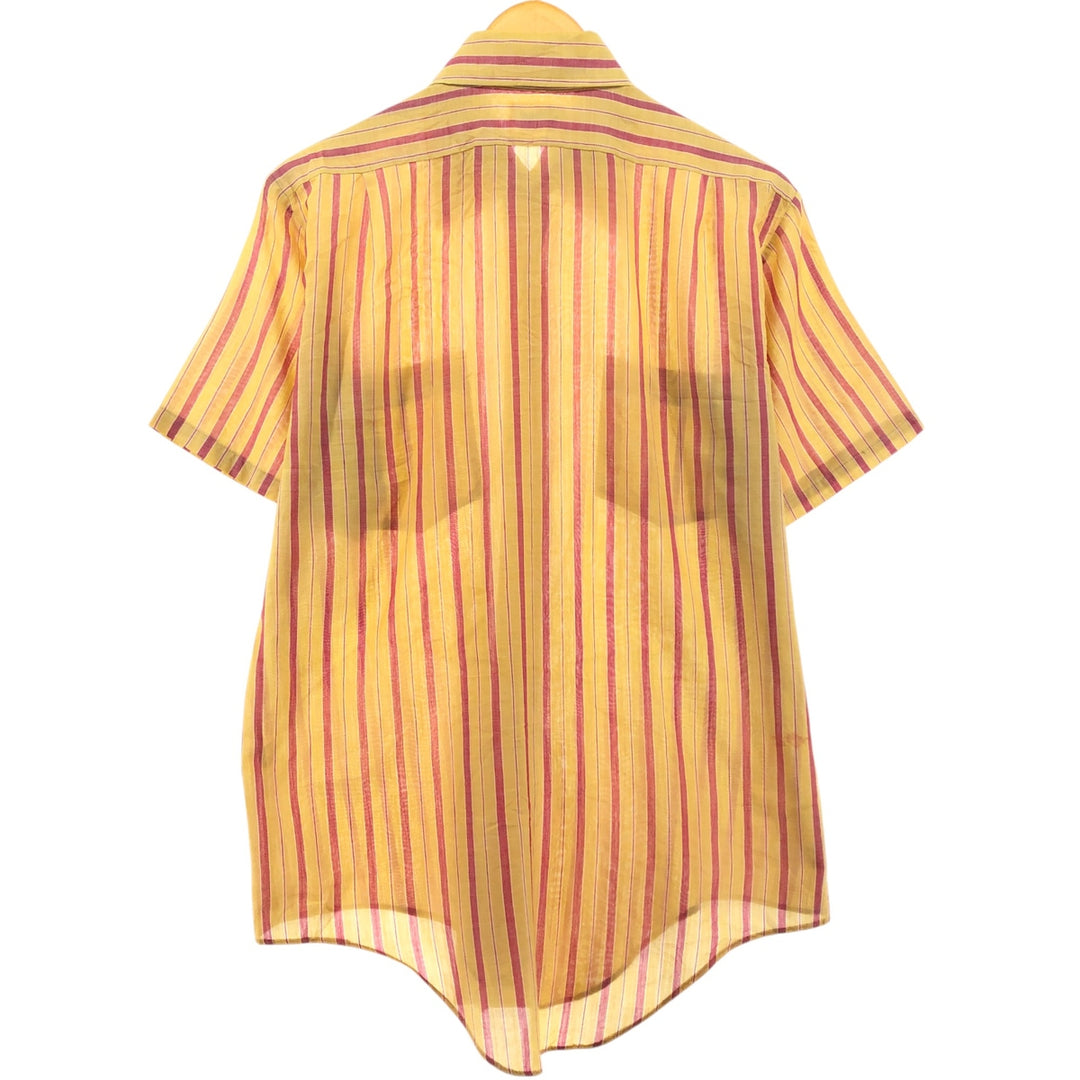70'S FILENE'S Short Sleeve Striped Shirt, Men's M Size, Vintage polyester yellow type Vintage Second Hand