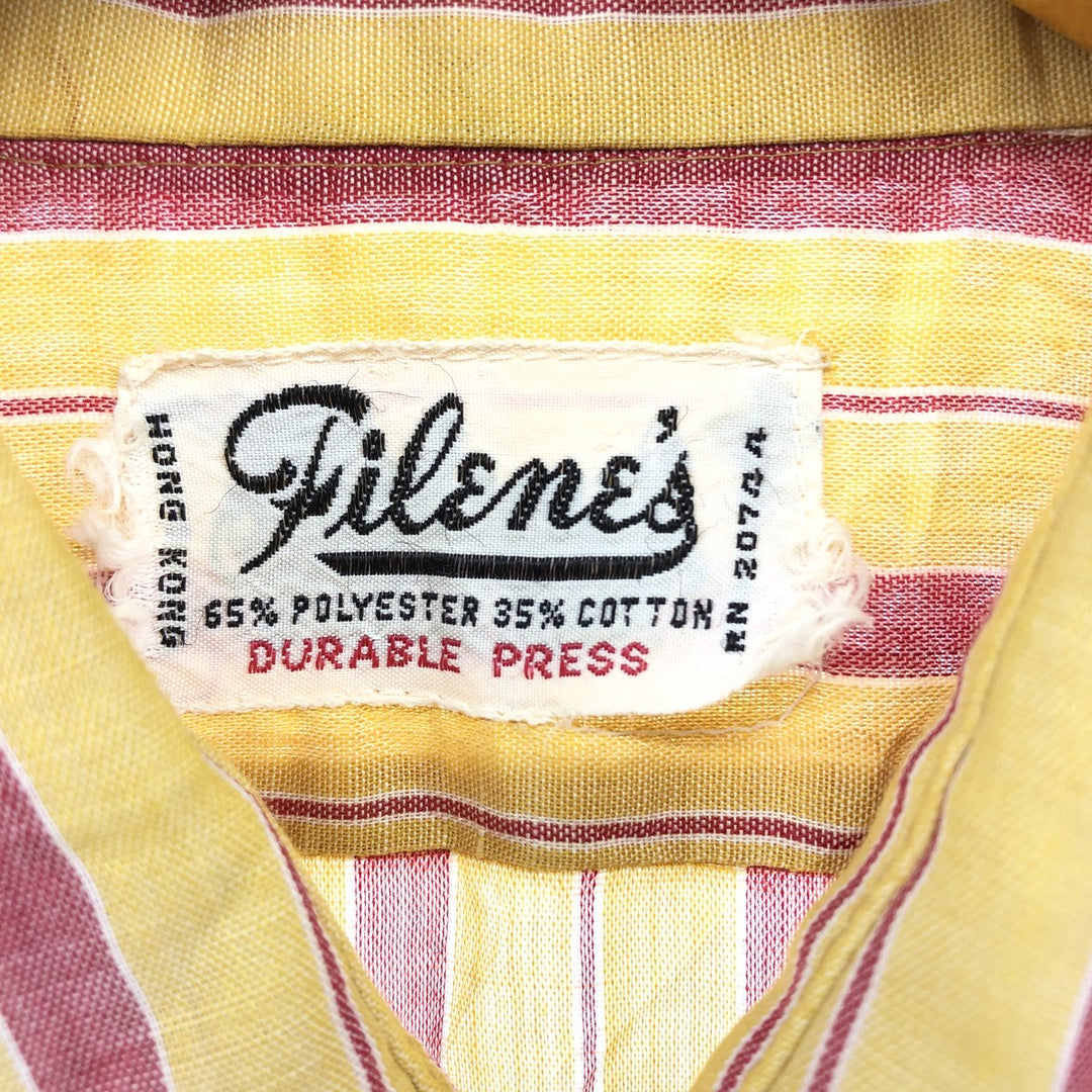 70'S FILENE'S Short Sleeve Striped Shirt, Men's M Size, Vintage polyester yellow type Vintage Second Hand