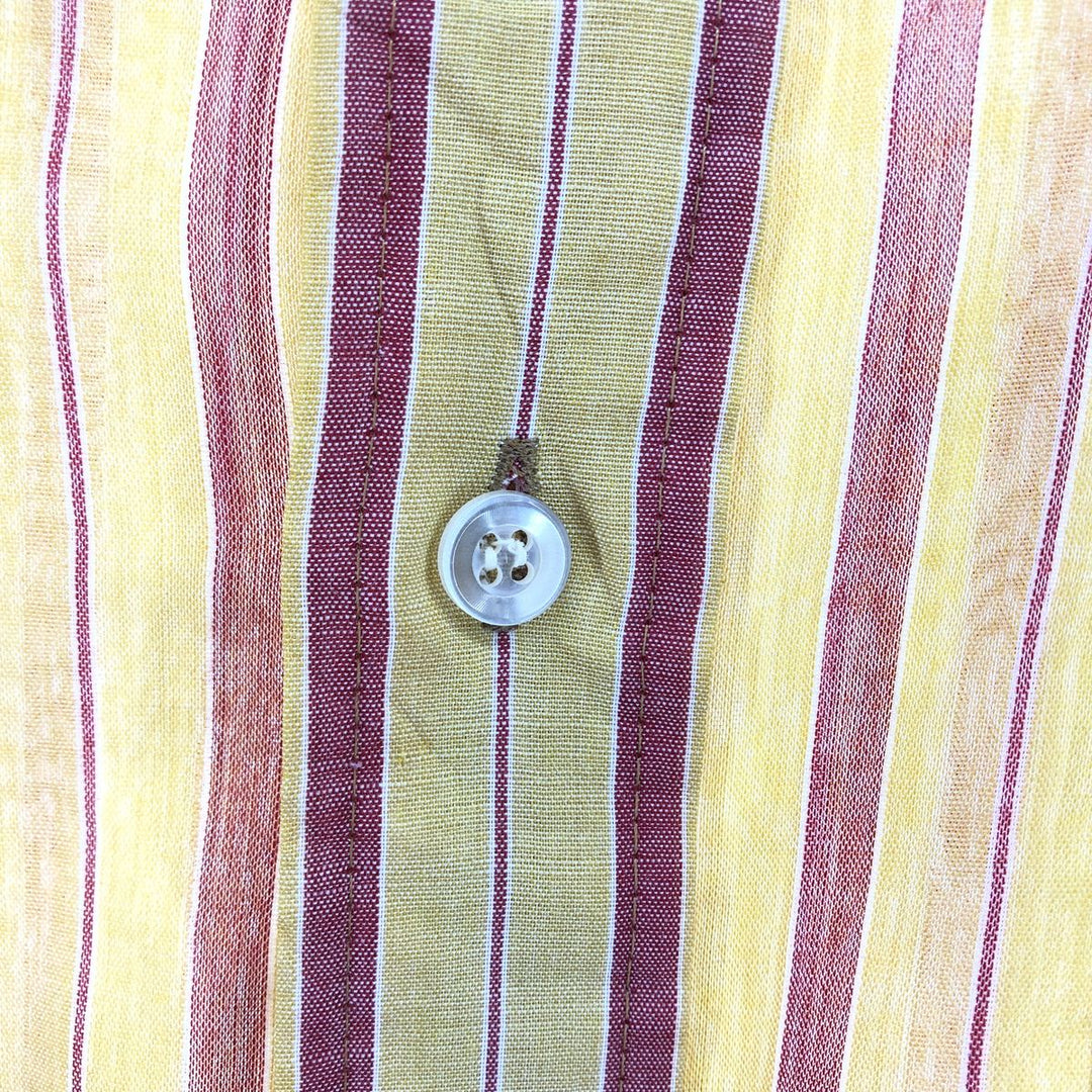 70'S FILENE'S Short Sleeve Striped Shirt, Men's M Size, Vintage polyester yellow type Vintage Second Hand