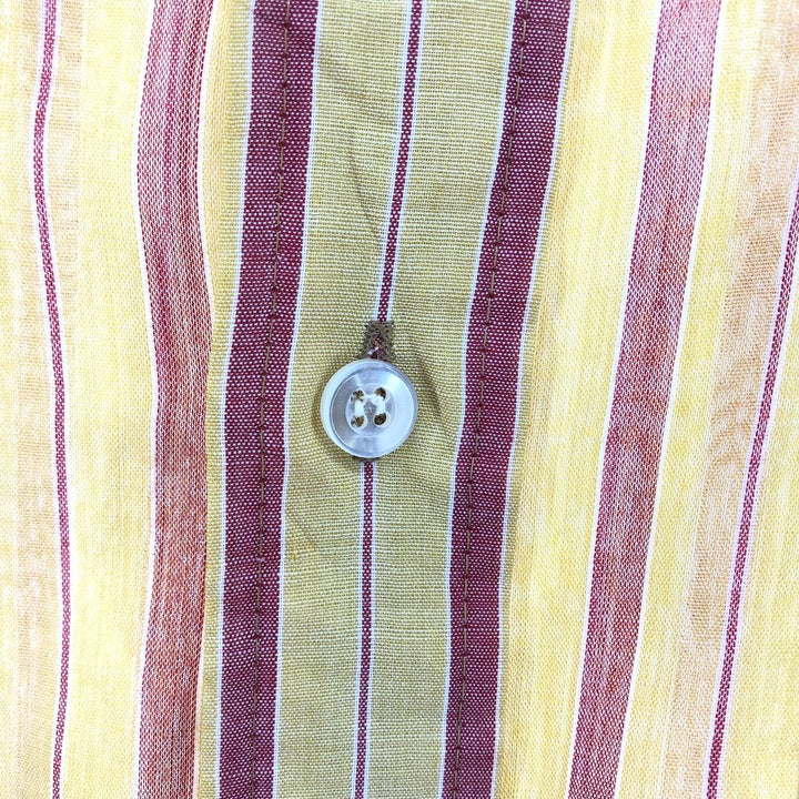 70'S FILENE'S Short Sleeve Striped Shirt, Men's M Size, Vintage polyester yellow type Vintage Second Hand