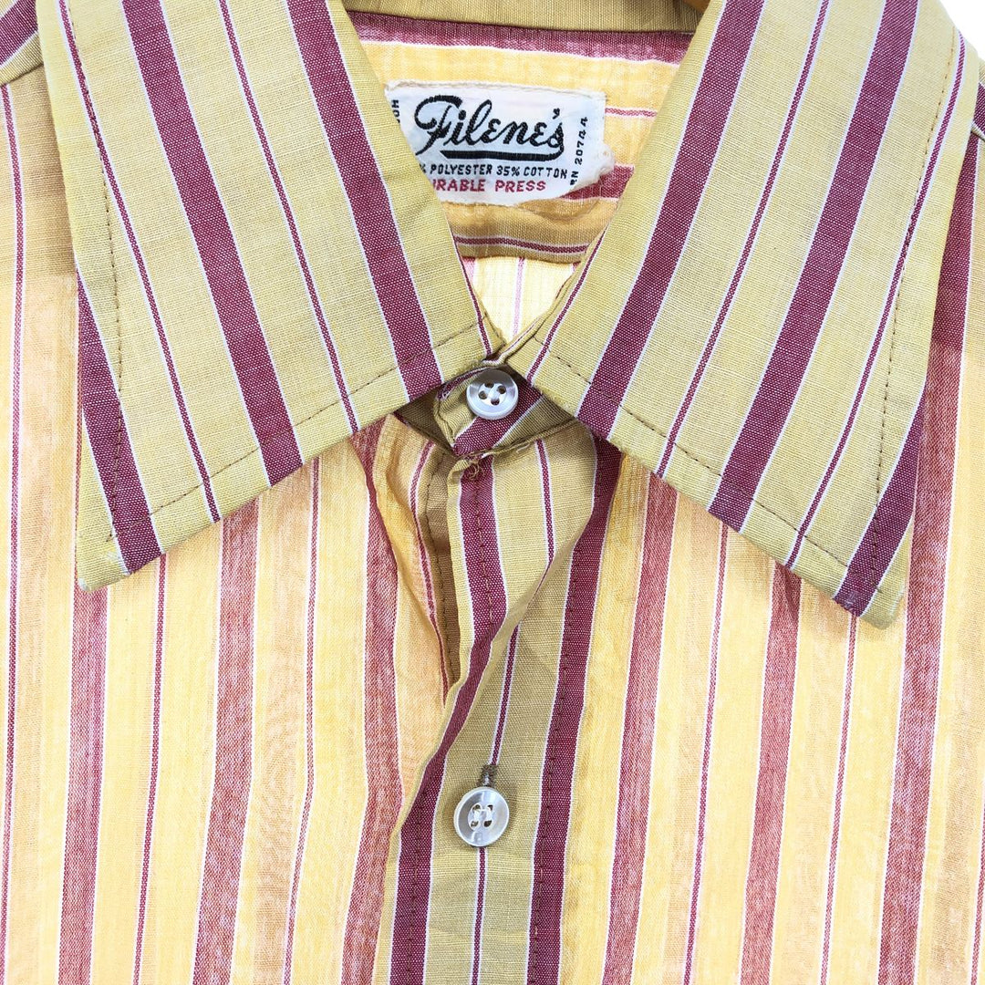 70'S FILENE'S Short Sleeve Striped Shirt, Men's M Size, Vintage polyester yellow type Vintage Second Hand