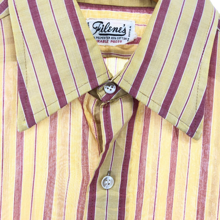 70'S FILENE'S Short Sleeve Striped Shirt, Men's M Size, Vintage polyester yellow type Vintage Second Hand