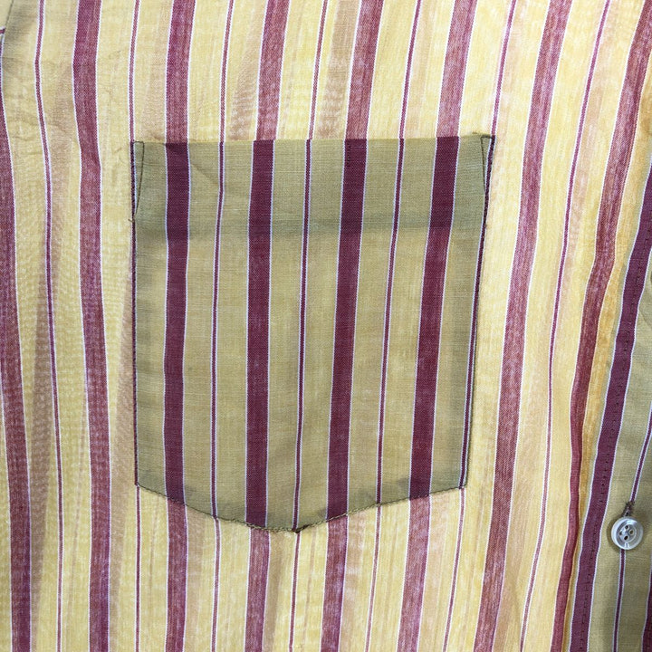70'S FILENE'S Short Sleeve Striped Shirt, Men's M Size, Vintage polyester yellow type Vintage Second Hand