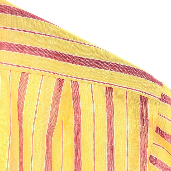 70'S FILENE'S Short Sleeve Striped Shirt, Men's M Size, Vintage polyester yellow type Vintage Second Hand