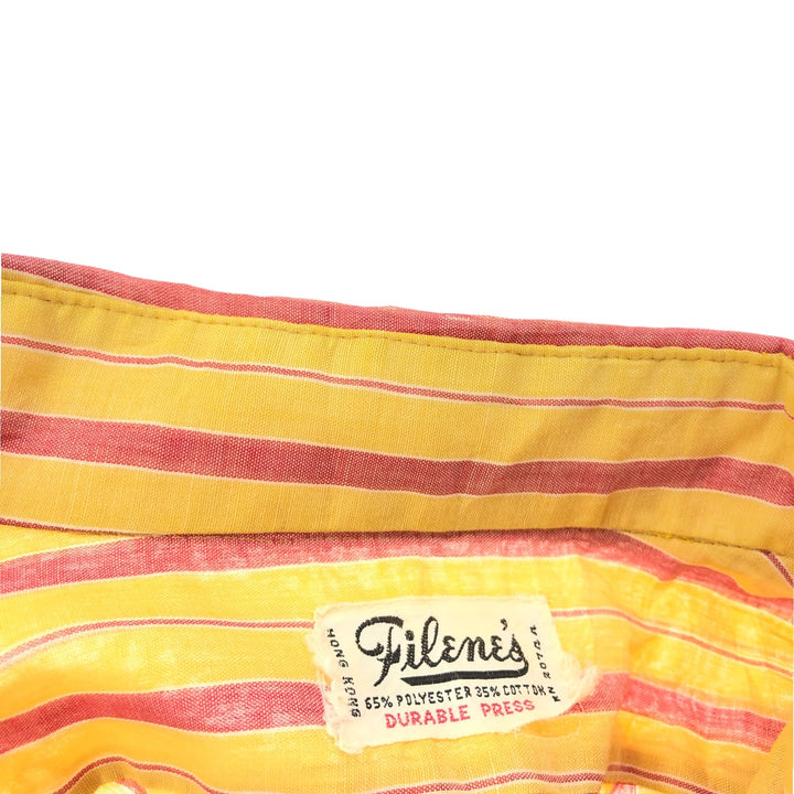 70'S FILENE'S Short Sleeve Striped Shirt, Men's M Size, Vintage polyester yellow type Vintage Second Hand