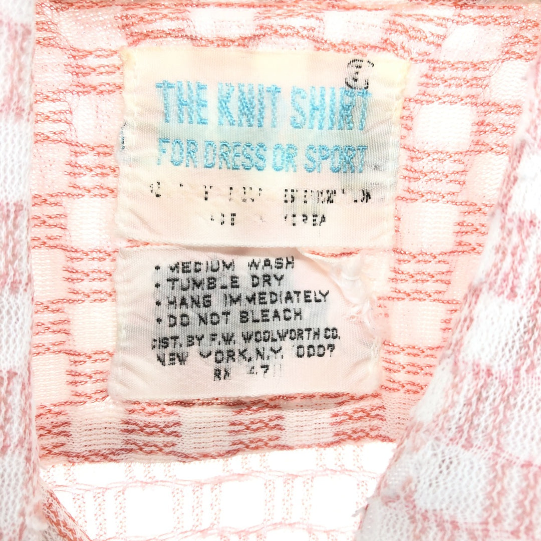 70'S THE KNIT SHIRT FOR DRESS OR SPORT short sleeve check shirt men's M size vintage unclear red type Vintage Second Hand