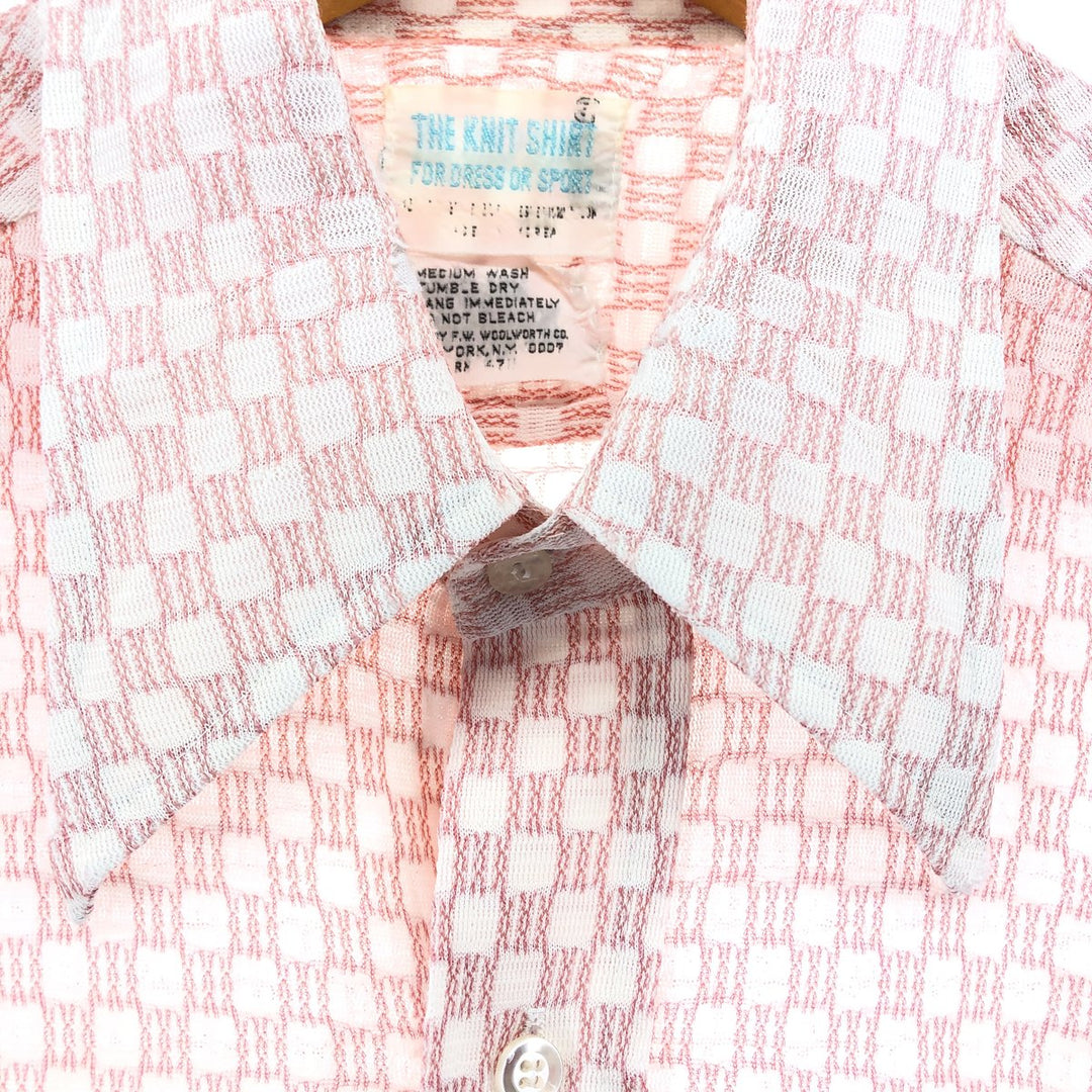 70'S THE KNIT SHIRT FOR DRESS OR SPORT short sleeve check shirt men's M size vintage unclear red type Vintage Second Hand