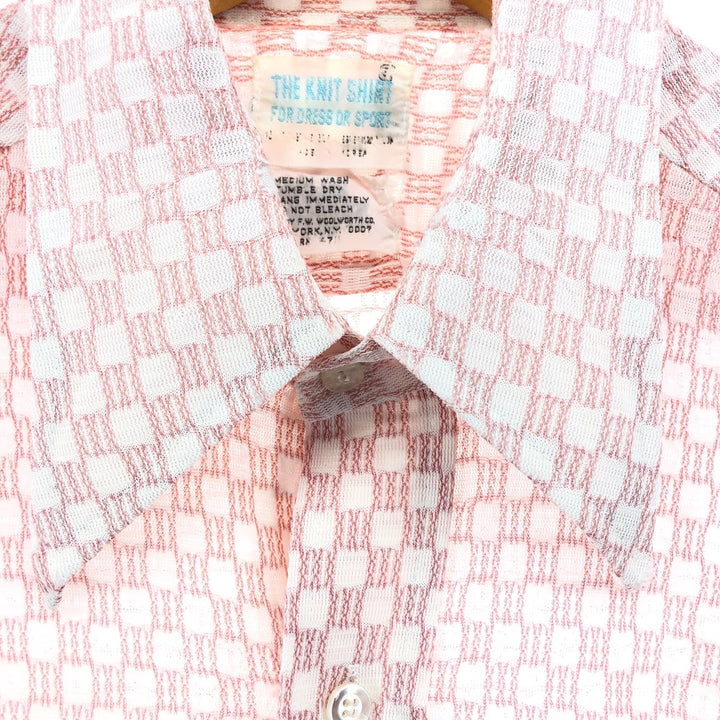 70'S THE KNIT SHIRT FOR DRESS OR SPORT short sleeve check shirt men's M size vintage unclear red type Vintage Second Hand