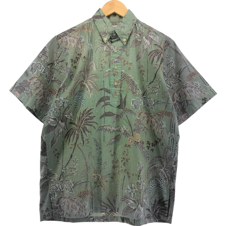 90'S Reyn Spooner Bikini Tag All-Over Botanical Pattern Pullover Button-Down Hawaiian Aloha Shirt Men's Size S cotton Khaki type sage green Vintage Second Hand