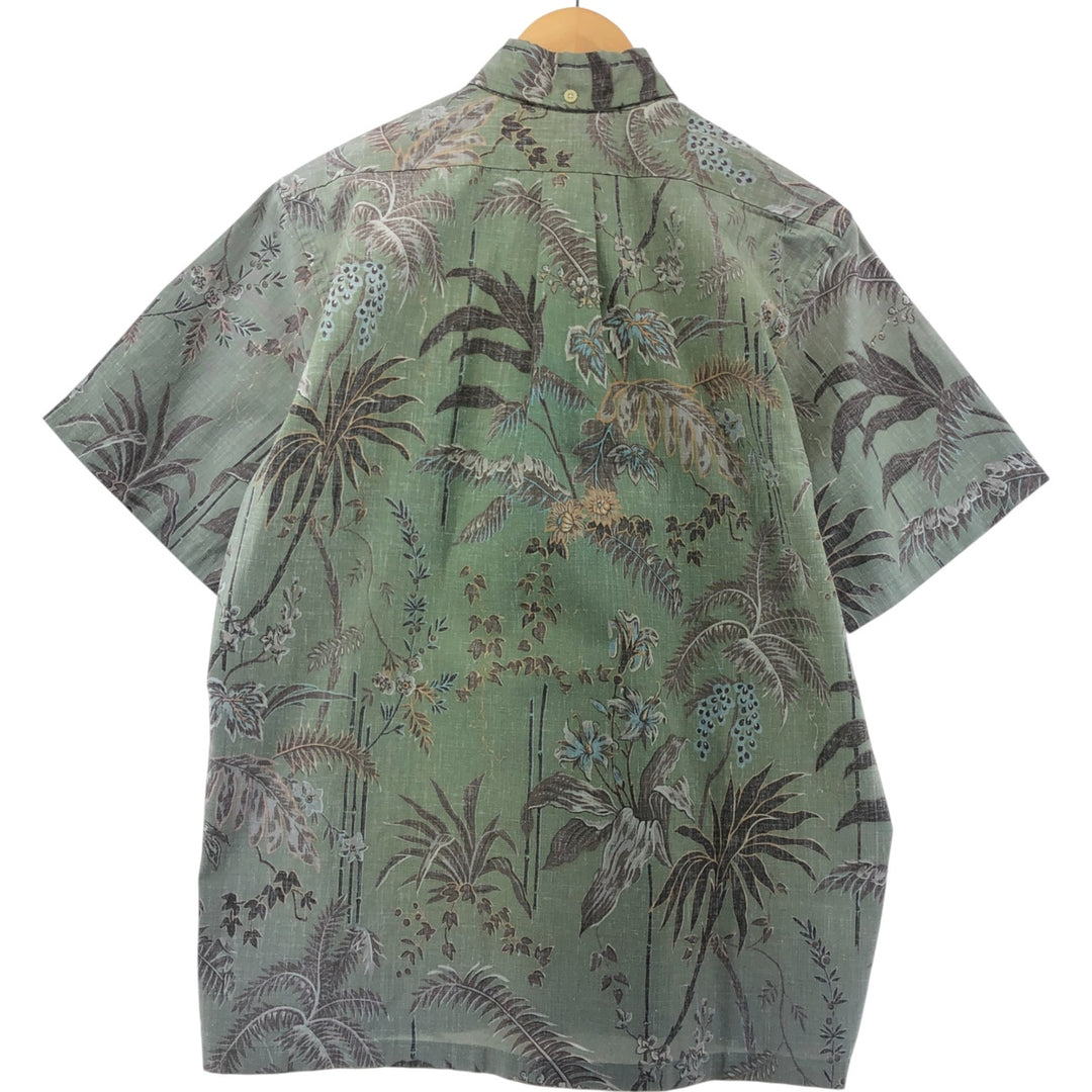 90'S Reyn Spooner Bikini Tag All-Over Botanical Pattern Pullover Button-Down Hawaiian Aloha Shirt Men's Size S cotton Khaki type sage green Vintage Second Hand