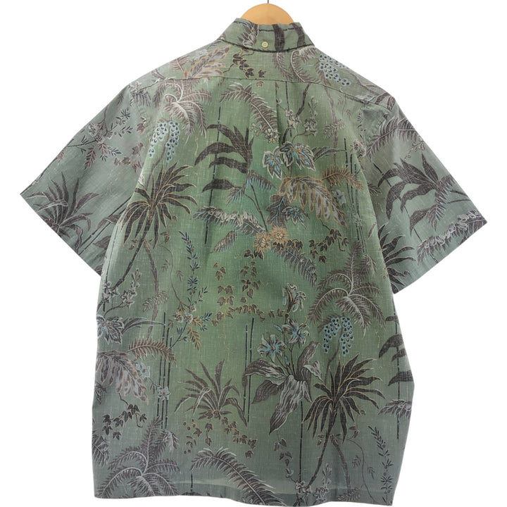 90'S Reyn Spooner Bikini Tag All-Over Botanical Pattern Pullover Button-Down Hawaiian Aloha Shirt Men's Size S cotton Khaki type sage green Vintage Second Hand