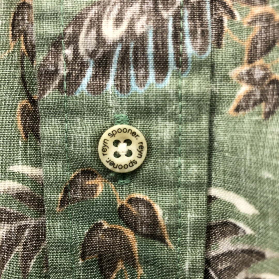 90'S Reyn Spooner Bikini Tag All-Over Botanical Pattern Pullover Button-Down Hawaiian Aloha Shirt Men's Size S cotton Khaki type sage green Vintage Second Hand