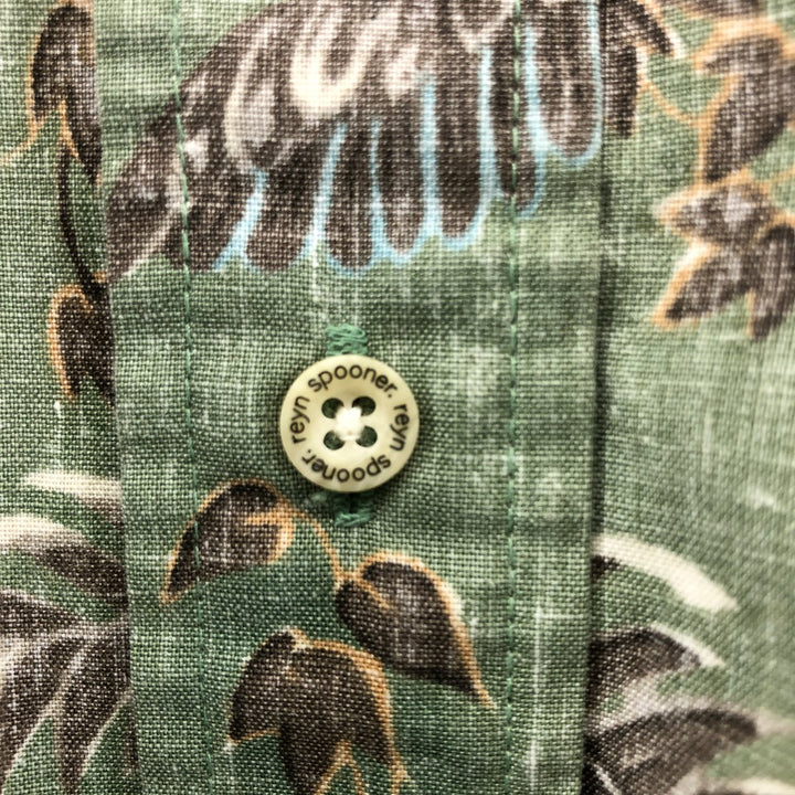 90'S Reyn Spooner Bikini Tag All-Over Botanical Pattern Pullover Button-Down Hawaiian Aloha Shirt Men's Size S cotton Khaki type sage green Vintage Second Hand