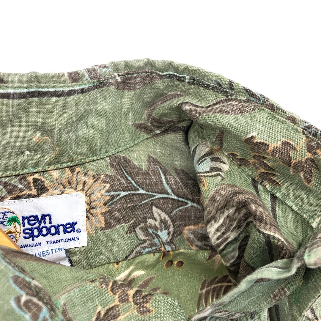 90'S Reyn Spooner Bikini Tag All-Over Botanical Pattern Pullover Button-Down Hawaiian Aloha Shirt Men's Size S cotton Khaki type sage green Vintage Second Hand