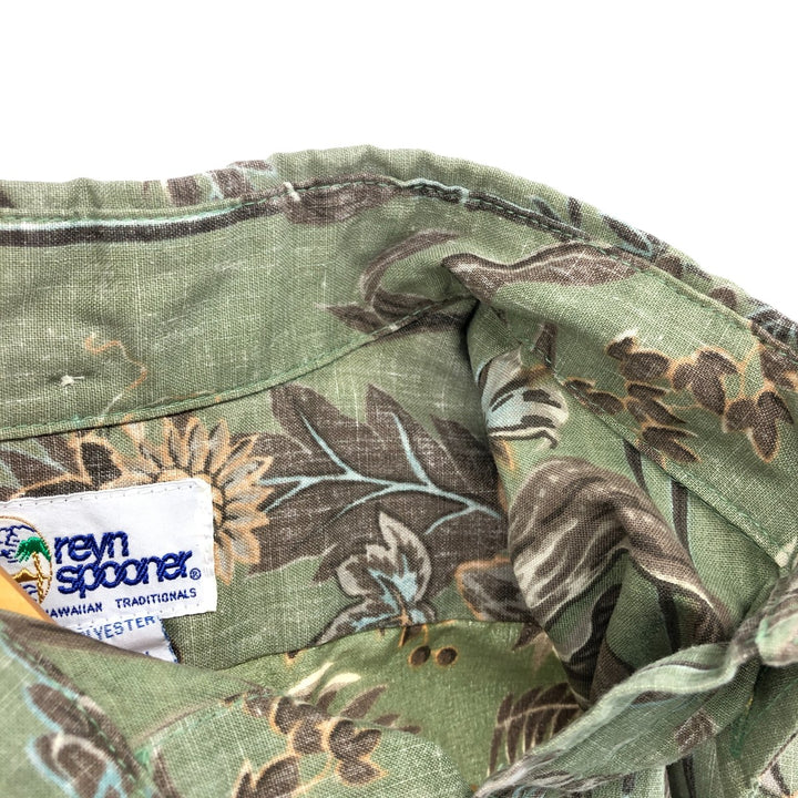 90'S Reyn Spooner Bikini Tag All-Over Botanical Pattern Pullover Button-Down Hawaiian Aloha Shirt Men's Size S cotton Khaki type sage green Vintage Second Hand