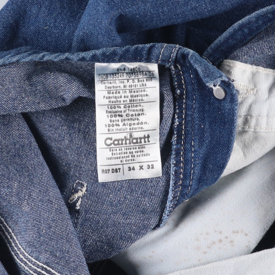 00'S Carhartt denim overalls for men, size W34 cotton blue type Vintage Second Hand
