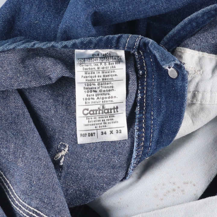 00'S Carhartt denim overalls for men, size W34 cotton blue type Vintage Second Hand
