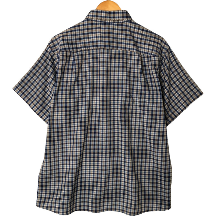 90'S JCPenney BIG MAC Check Pattern Short Sleeve Work Shirt Made in USA Men's L polyester navy blue type Vintage Second Hand