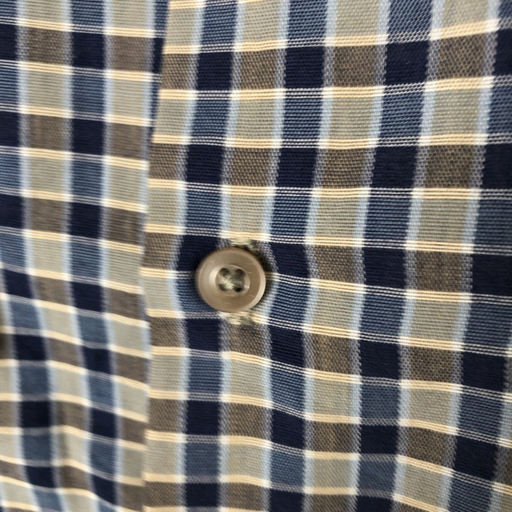 90'S JCPenney BIG MAC Check Pattern Short Sleeve Work Shirt Made in USA Men's L polyester navy blue type Vintage Second Hand