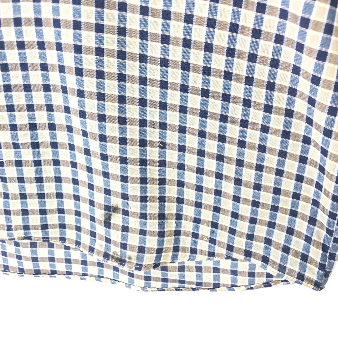 90'S JCPenney BIG MAC Check Pattern Short Sleeve Work Shirt Made in USA Men's L polyester navy blue type Vintage Second Hand