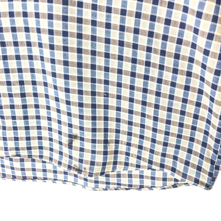90'S JCPenney BIG MAC Check Pattern Short Sleeve Work Shirt Made in USA Men's L polyester navy blue type Vintage Second Hand