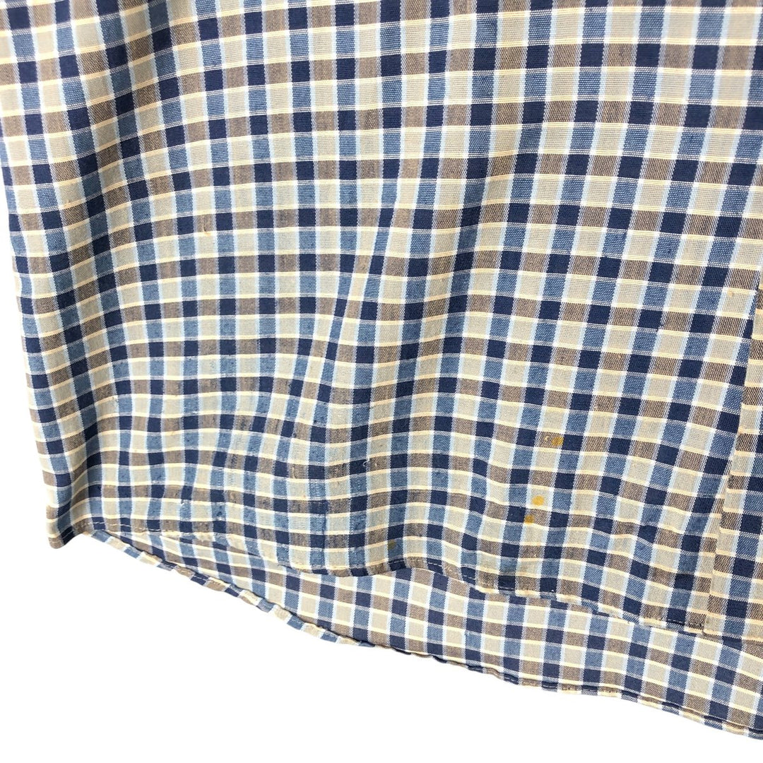 90'S JCPenney BIG MAC Check Pattern Short Sleeve Work Shirt Made in USA Men's L polyester navy blue type Vintage Second Hand
