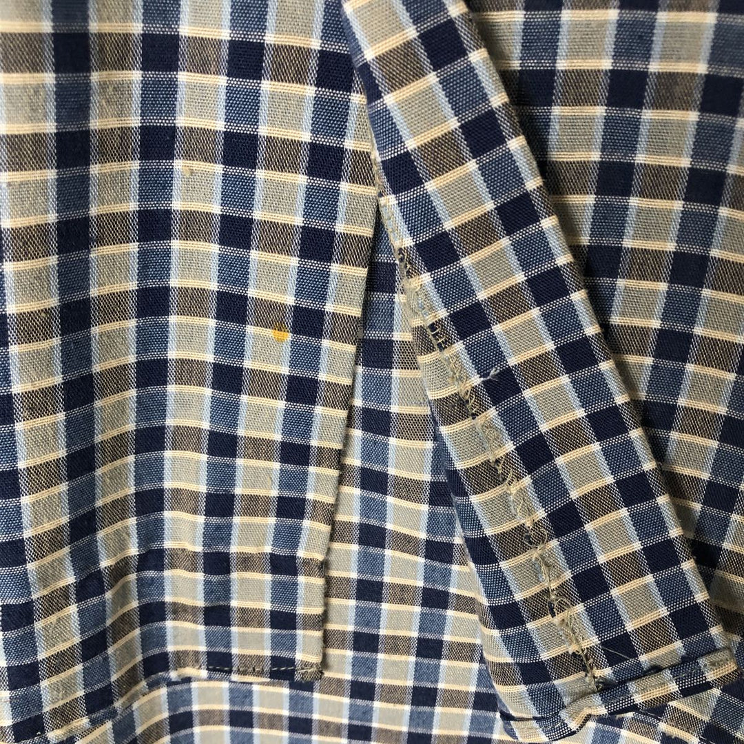 90'S JCPenney BIG MAC Check Pattern Short Sleeve Work Shirt Made in USA Men's L polyester navy blue type Vintage Second Hand
