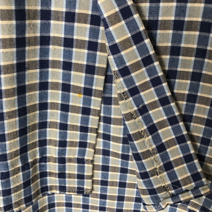 90'S JCPenney BIG MAC Check Pattern Short Sleeve Work Shirt Made in USA Men's L polyester navy blue type Vintage Second Hand