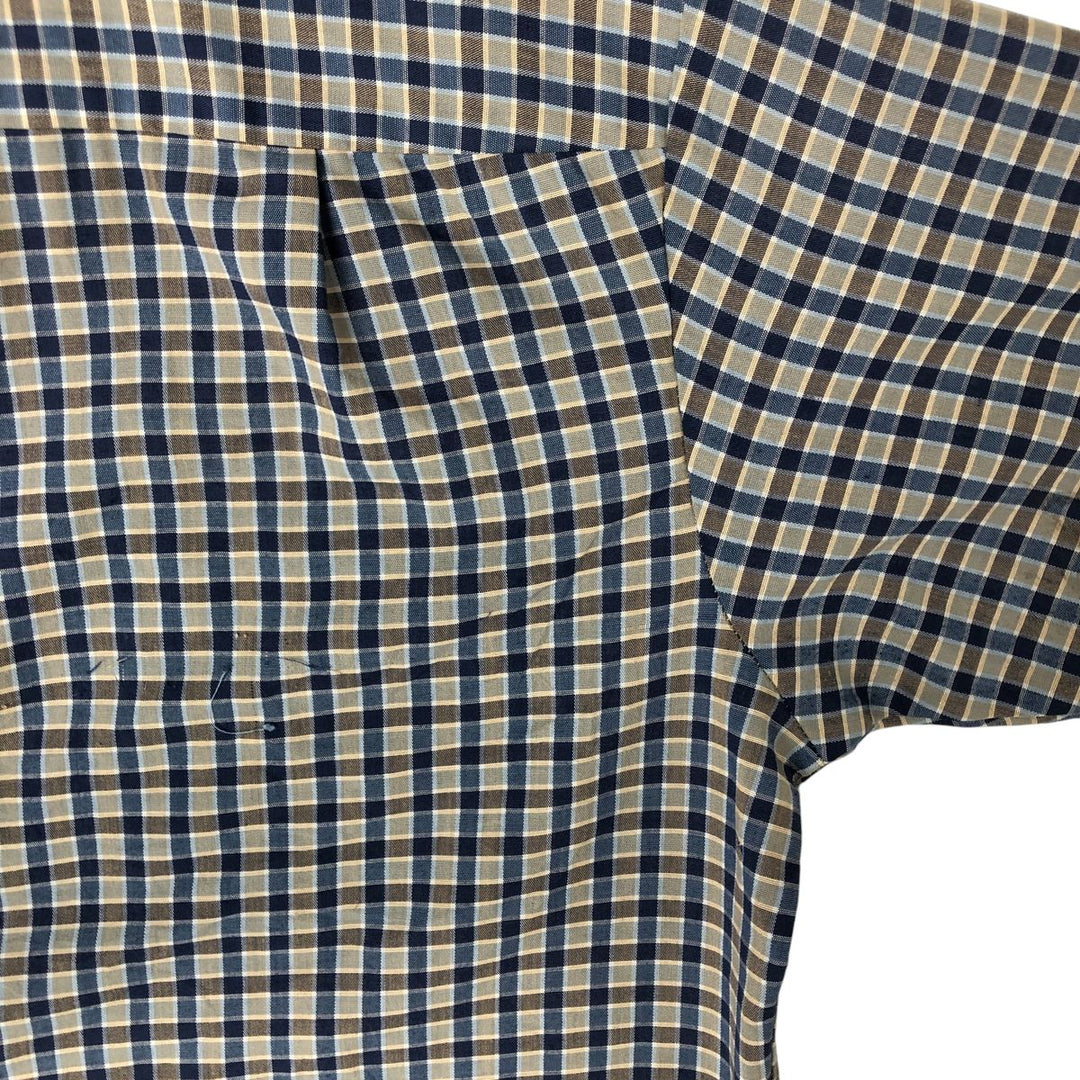 90'S JCPenney BIG MAC Check Pattern Short Sleeve Work Shirt Made in USA Men's L polyester navy blue type Vintage Second Hand