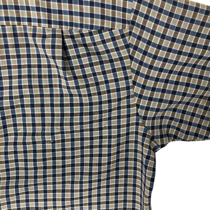 90'S JCPenney BIG MAC Check Pattern Short Sleeve Work Shirt Made in USA Men's L polyester navy blue type Vintage Second Hand