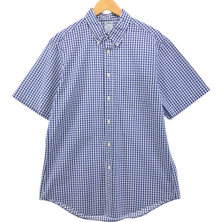 Brooks Brothers 1818 REGENT Gingham Check Seersucker Short Sleeve Button-Down Check Shirt Men's Size L cotton blue type Vintage Second Hand