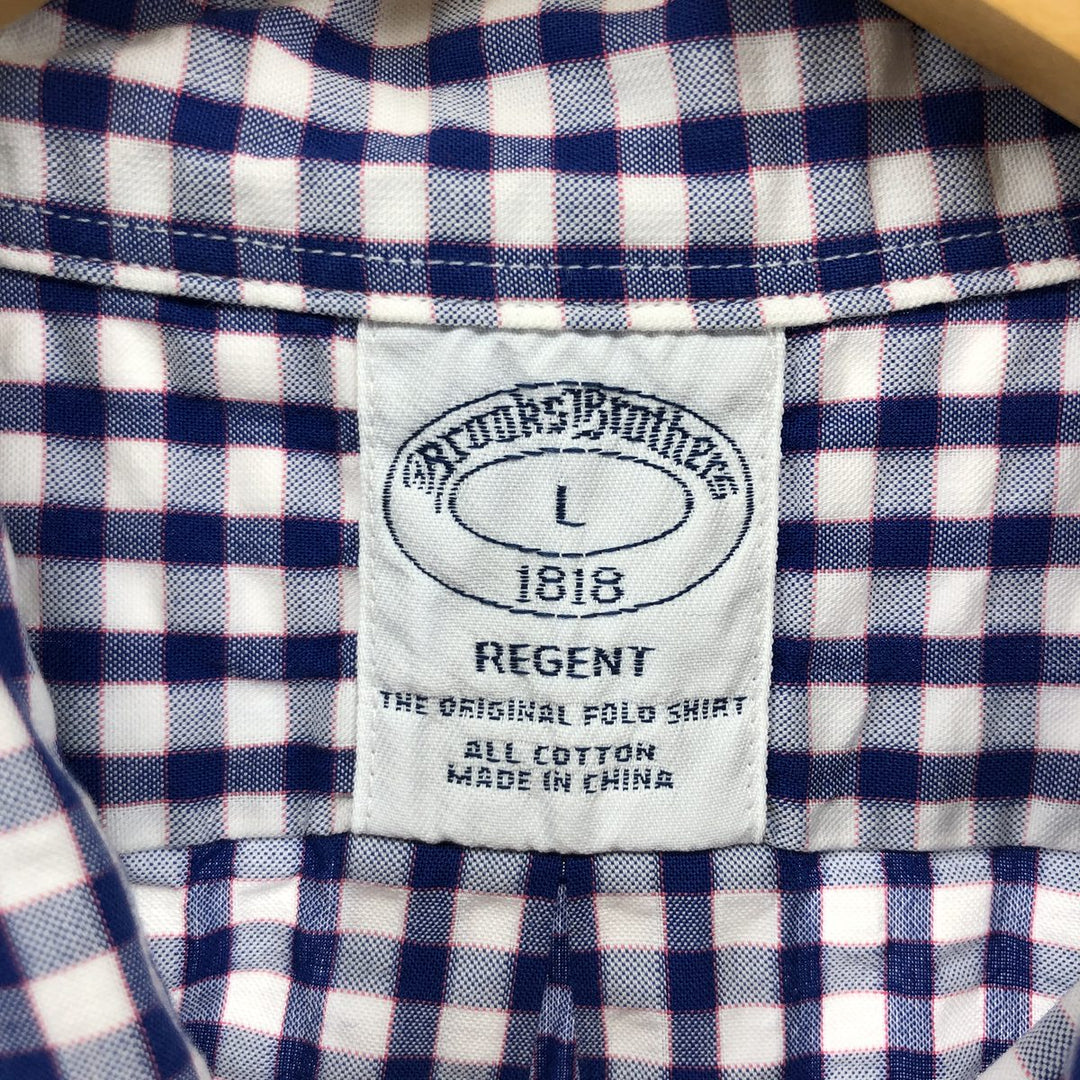Brooks Brothers 1818 REGENT Gingham Check Seersucker Short Sleeve Button-Down Check Shirt Men's Size L cotton blue type Vintage Second Hand