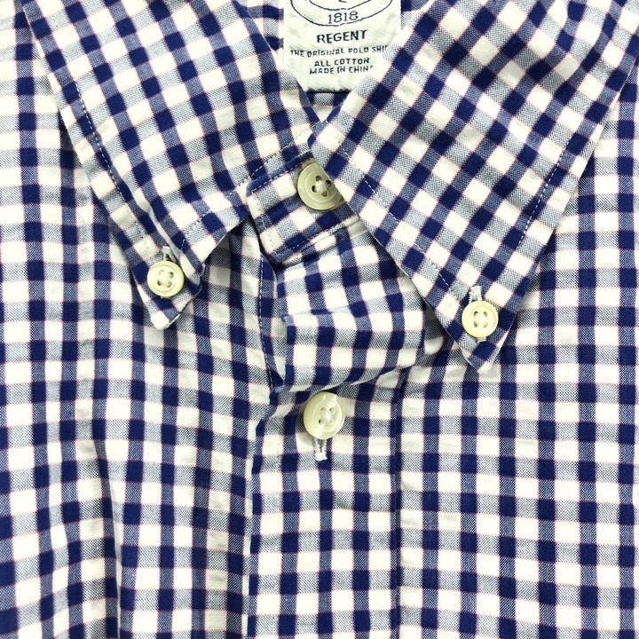 Brooks Brothers 1818 REGENT Gingham Check Seersucker Short Sleeve Button-Down Check Shirt Men's Size L cotton blue type Vintage Second Hand