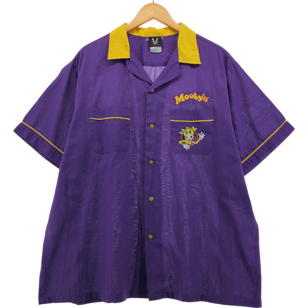 00'S Hilton Open Collar Bowling Shirt Box Shirt Men's XL Size cotton purple type Vintage Second Hand