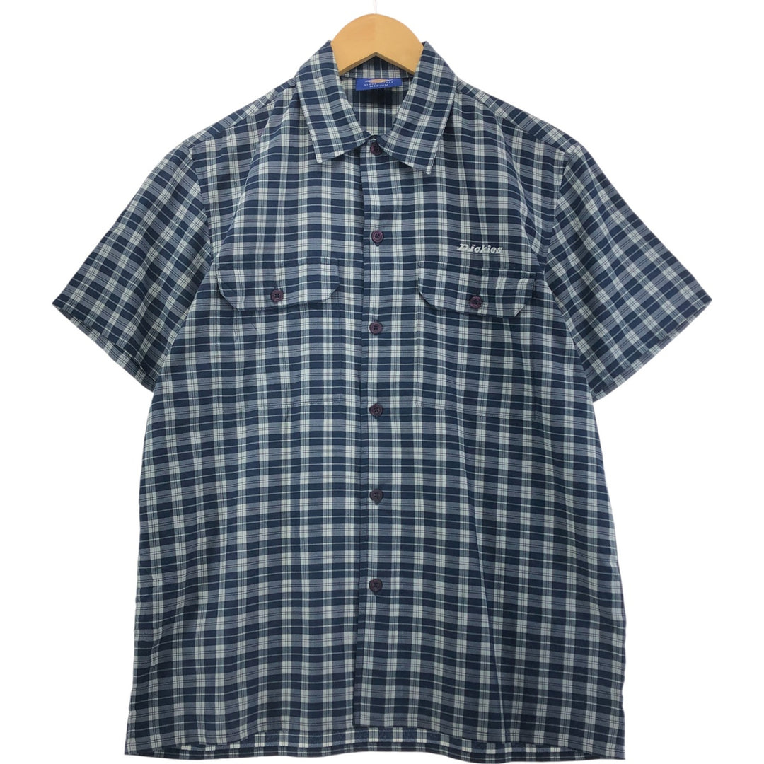 Dickies Check Pattern Short Sleeve Work Shirt Box Shirt Men's M Size Viscose blue type Vintage Second Hand