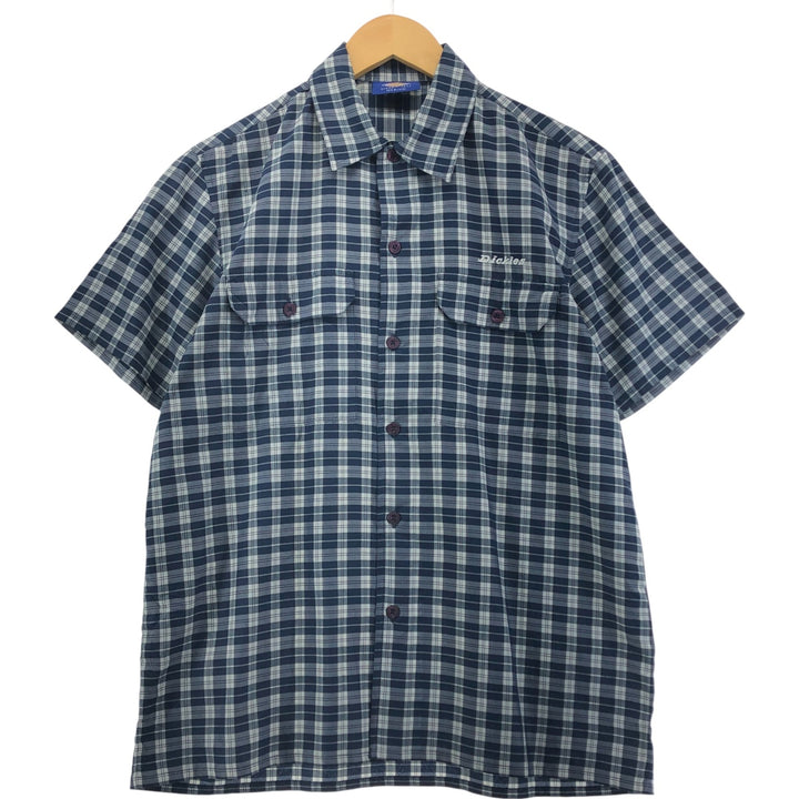 Dickies Check Pattern Short Sleeve Work Shirt Box Shirt Men's M Size Viscose blue type Vintage Second Hand
