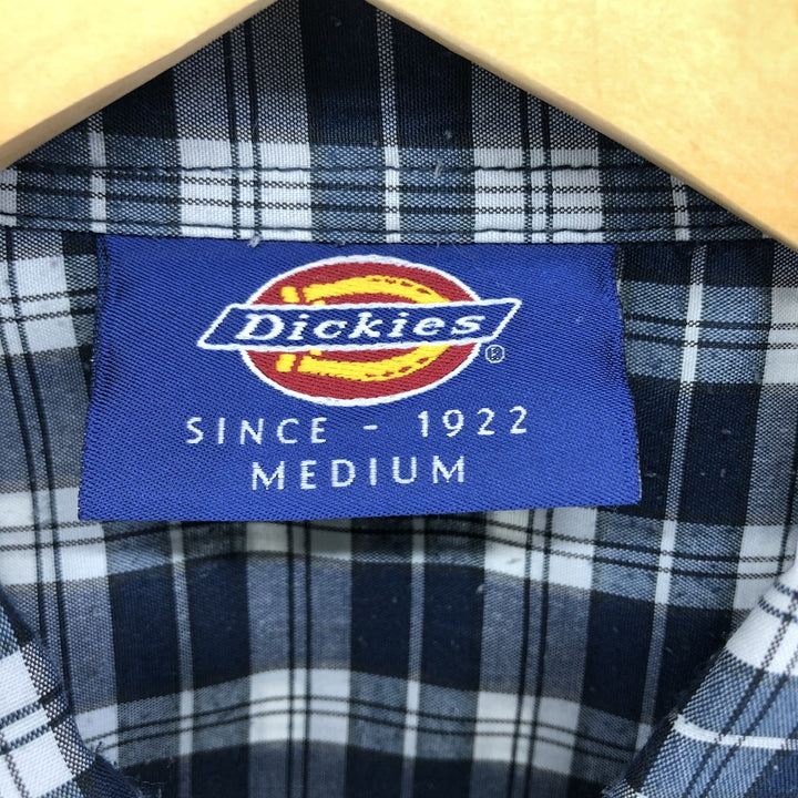 Dickies Check Pattern Short Sleeve Work Shirt Box Shirt Men's M Size Viscose blue type Vintage Second Hand