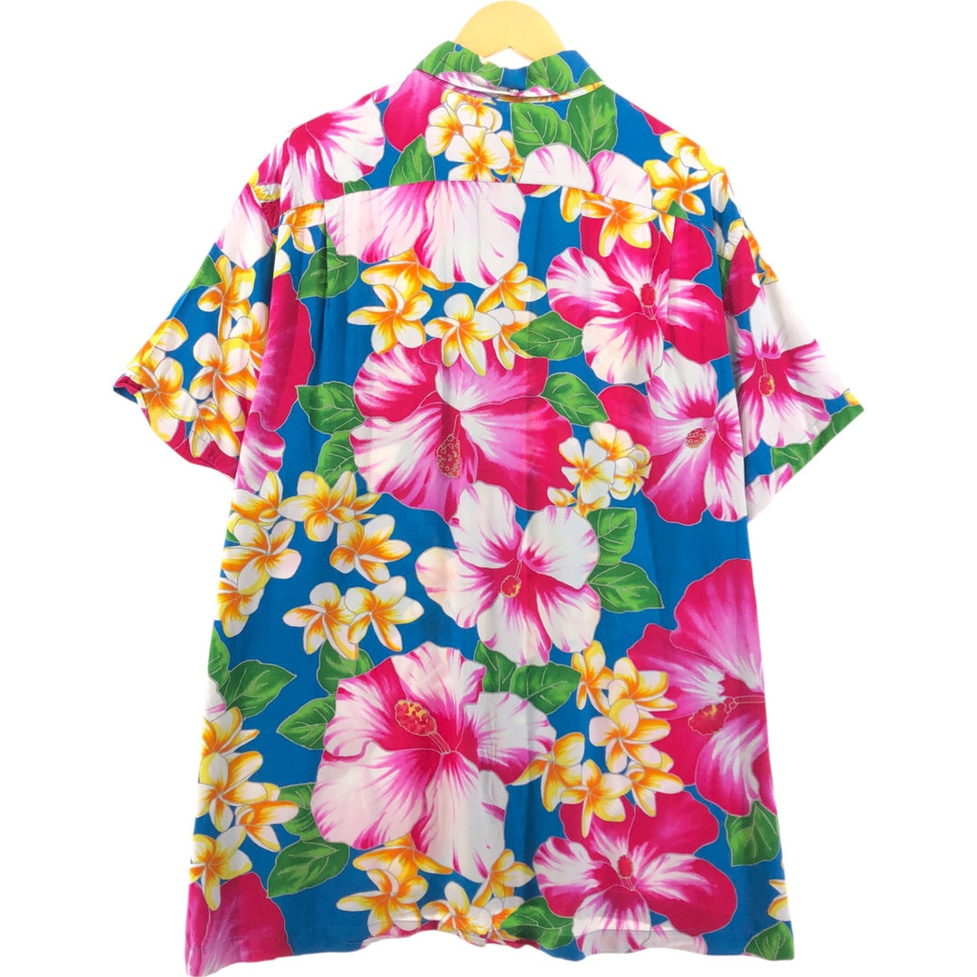 Ralph Lauren Hibiscus Pattern Button-down Hawaiian Aloha Shirt, Men's XL Viscose turquoise blue Vintage Second Hand